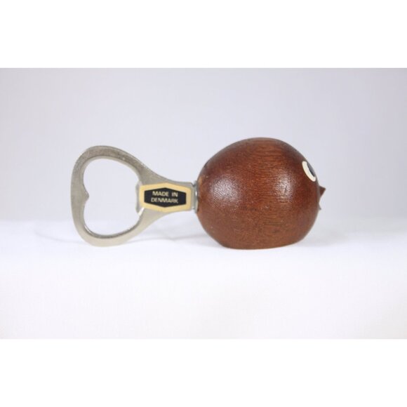 Danish modern fish Teak bottle opener, small round mid century modern bar wares - Picture 5 of 10